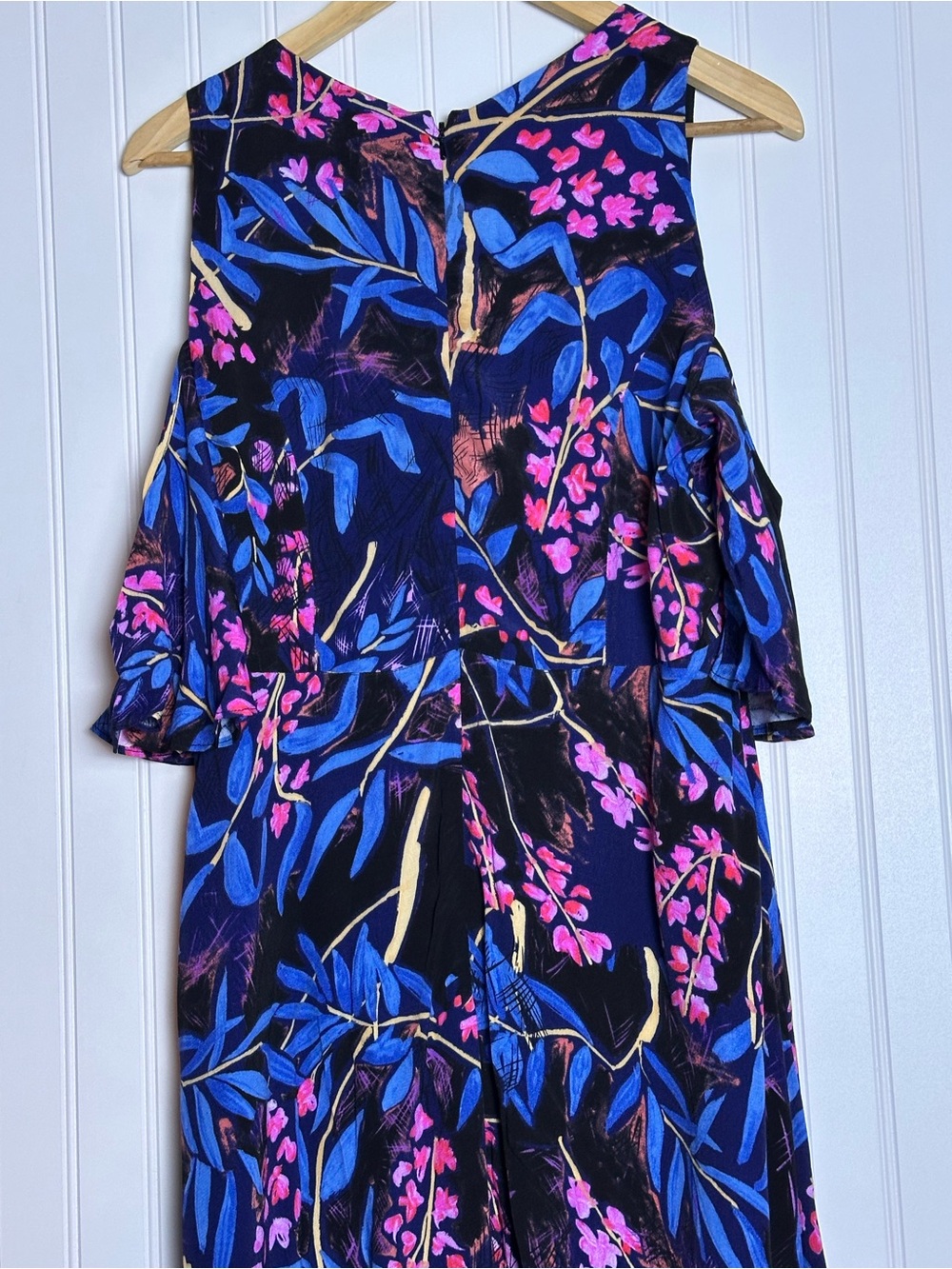 Anthropologie Maeve Elia Cold Shoulder Midi Dress 14 tropical botanical floral - Picture 10 of 13